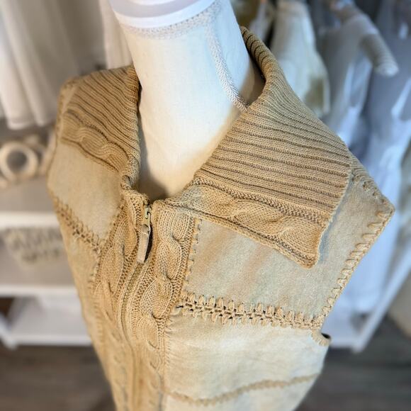 Designer Studio Originals Women's Size L Leather Front Tan Sweater Vest #3586 - Picture 5 of 8